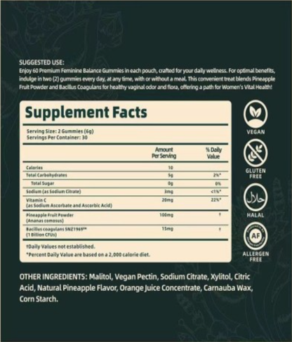 Feminine Balance Gummies | Pineapple Gummies for Women | Balances pH | 60 Count