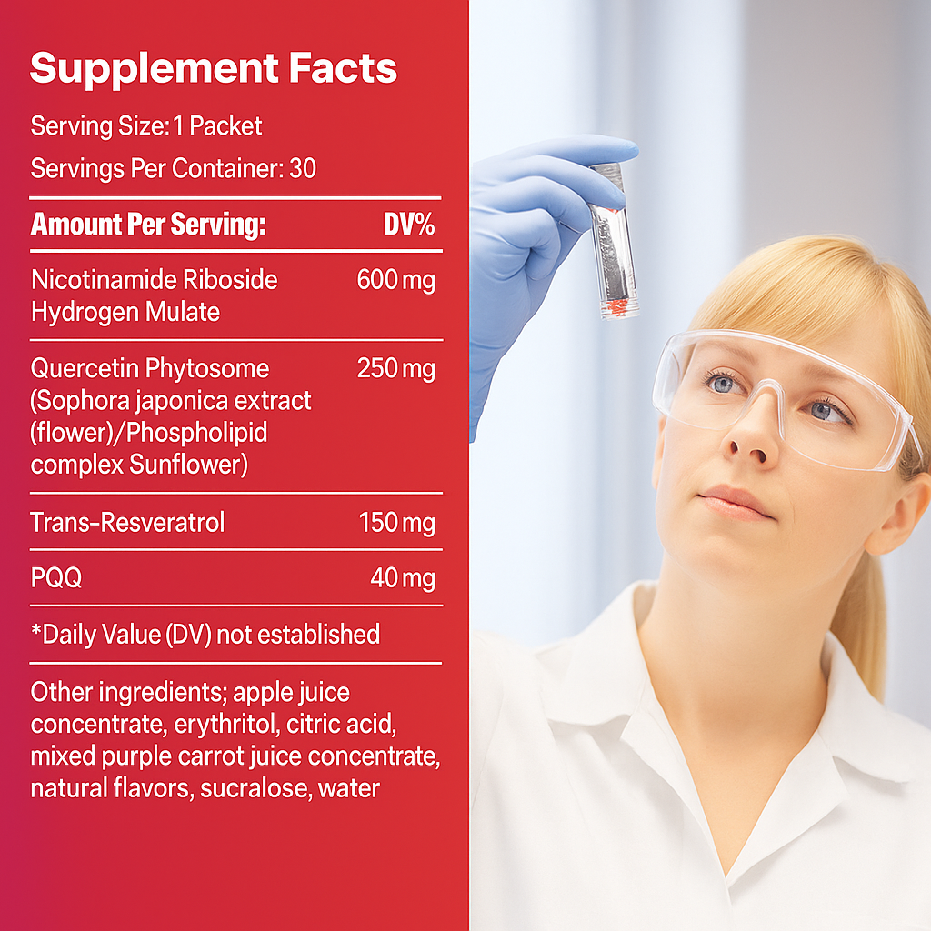 NAD Supplement - Nicotinamide Riboside - NR1000 - NAD+ Berry Flavor Drink Mix - 30 Pack
